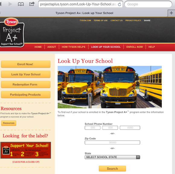 #ad how to know if school particpates on Tyson Project A+